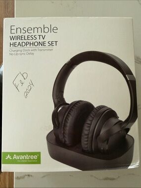 Wireless TV Headphones in Black with Charging Dock